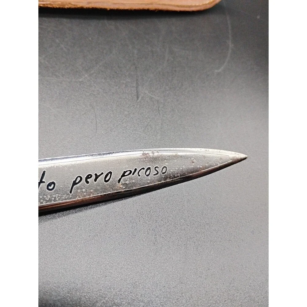 Vintage 9” Mexican Souvenir Dagger Aluminum Tribal Handle Engraved Blade Sheath